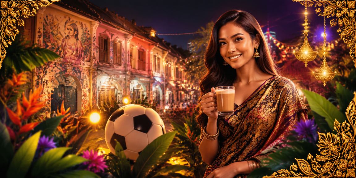 Pertaruhan bola sepak dan esports dengan latar batik Pulau Pinang
